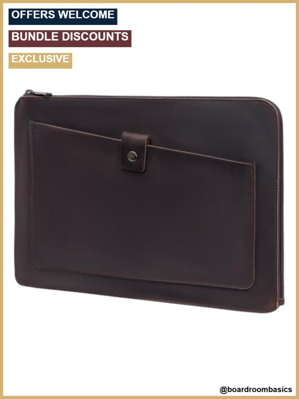 Genuine Leather A4 File Folder Zippered Document Organizer Portfolio